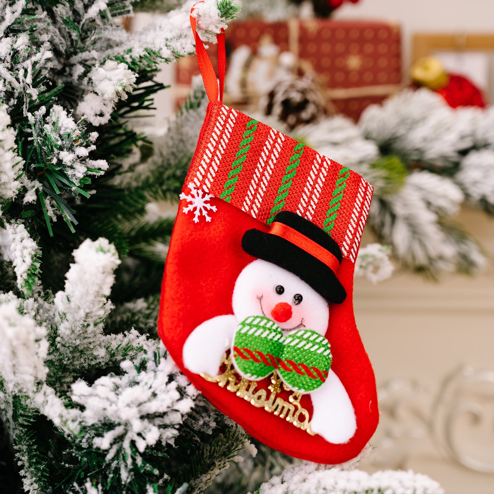 Wholesale Christmas Decoration Snowman Elk Fabric Christmas Socks
